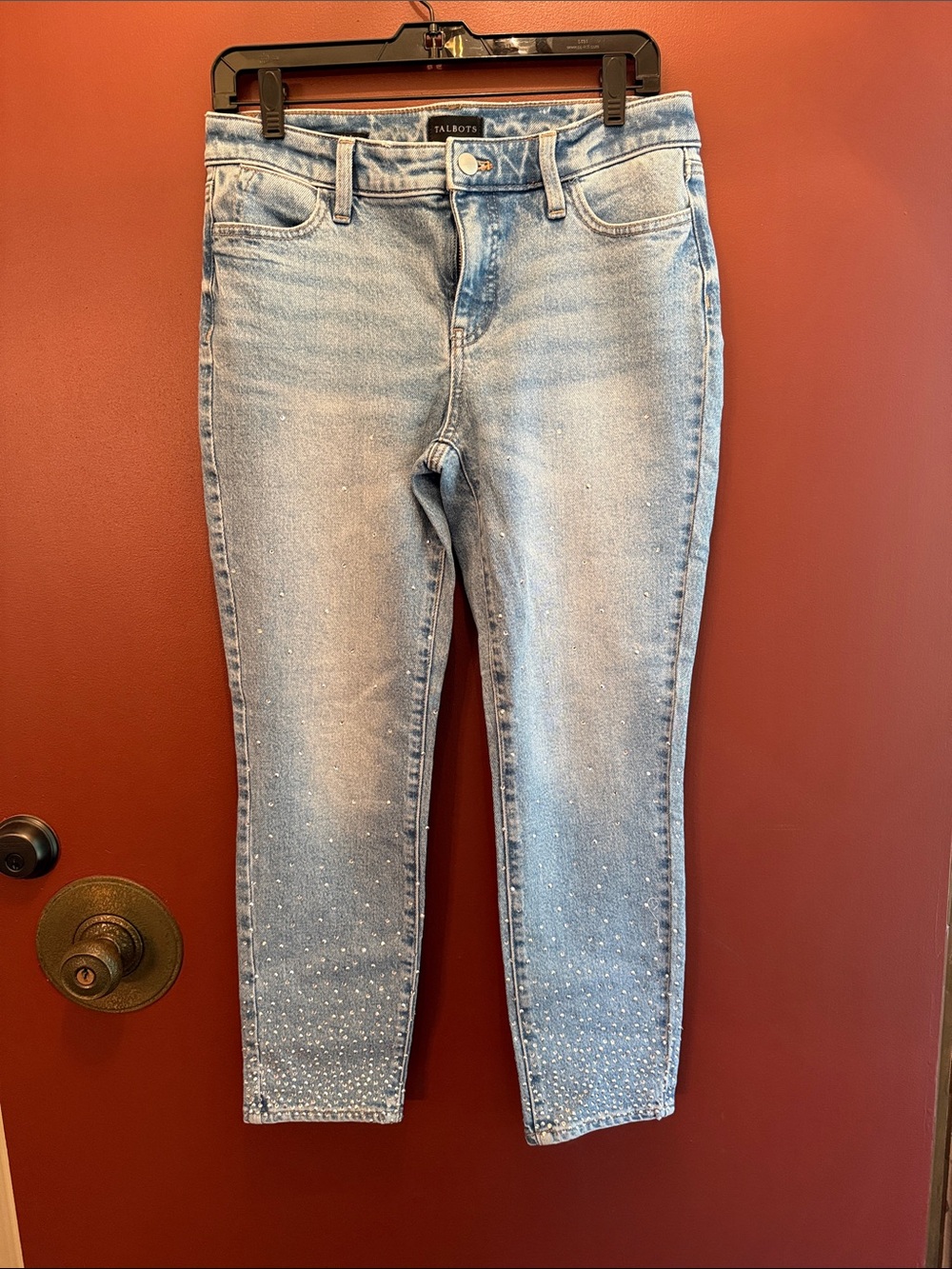 Talbots Light Blue Crystal-Embellished Ankle Jeans